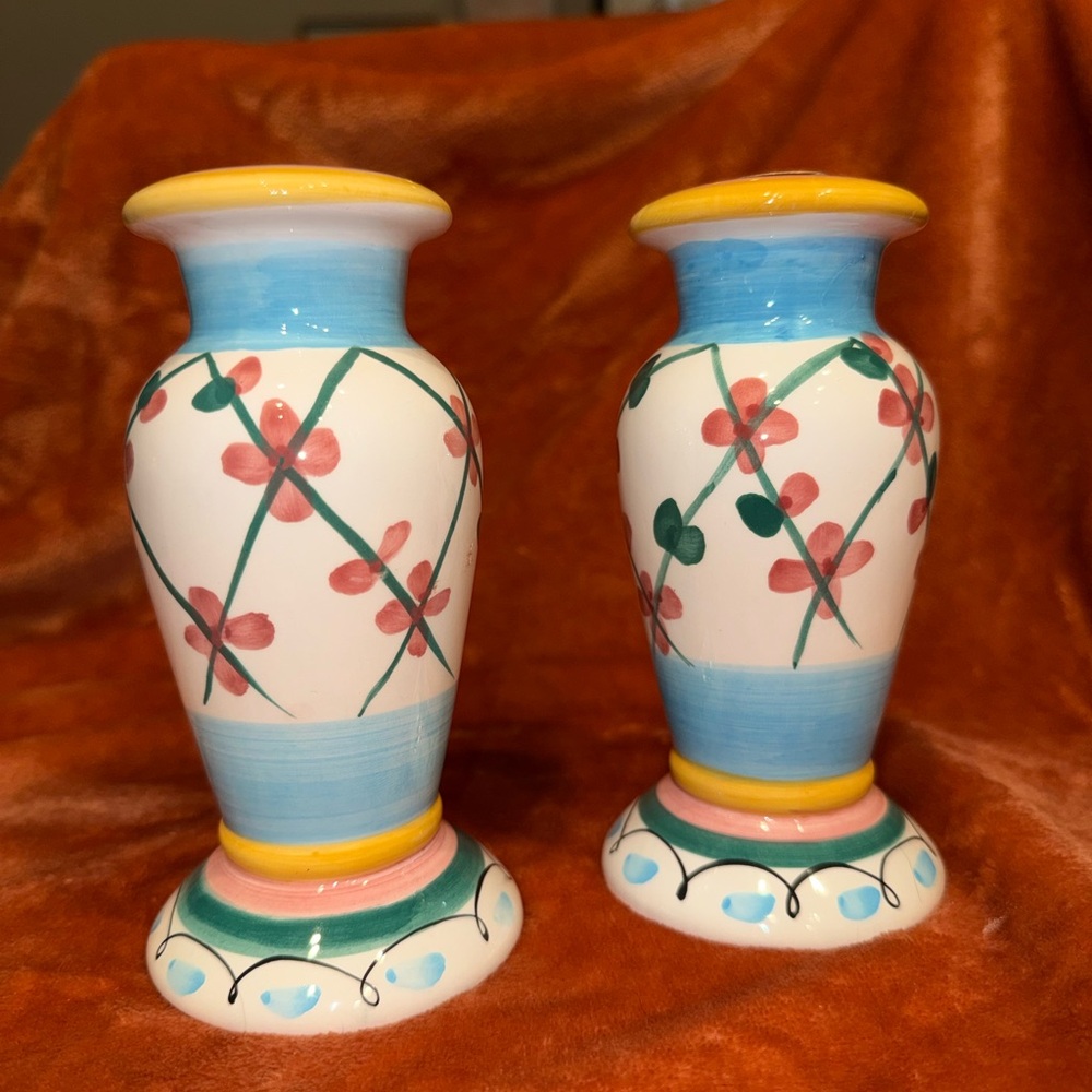 Bella Casa by Ganz Ceramic candle stick holders- Blue and Yellow